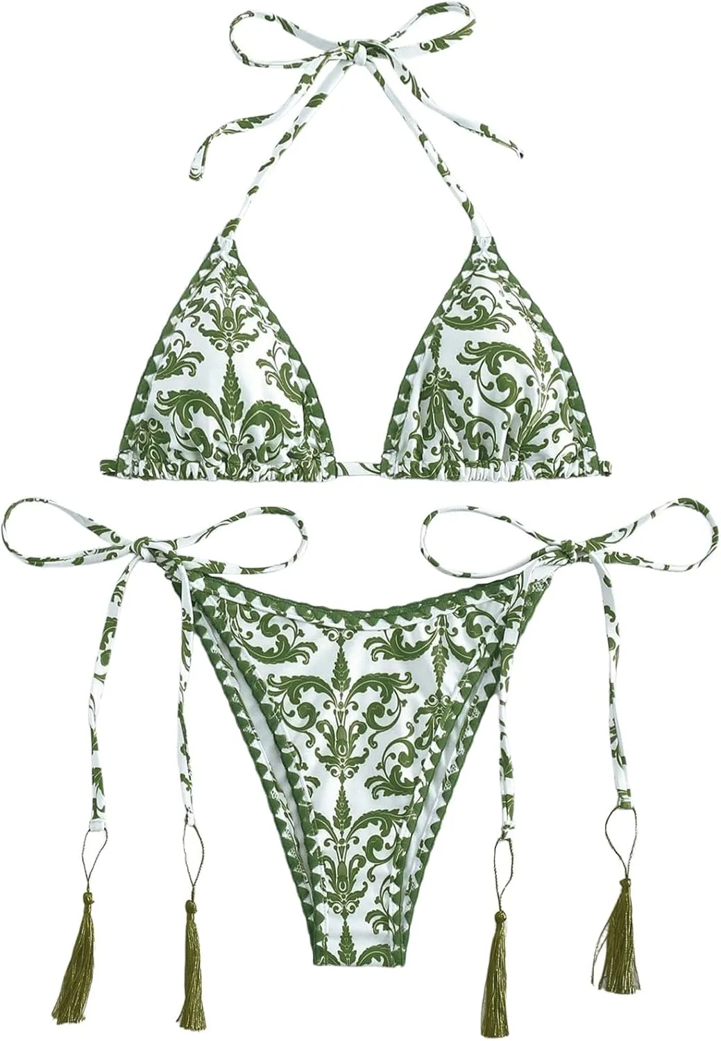 SHENHE Women's 2 Piece Halter Swimsuit Textured Tie Side Triangle Bikini Bathing Suit