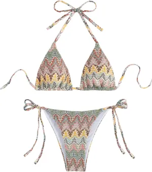 SHENHE Women's 2 Piece Swimsuit Floral Print Halter Tie Side Triangle Bikini Set