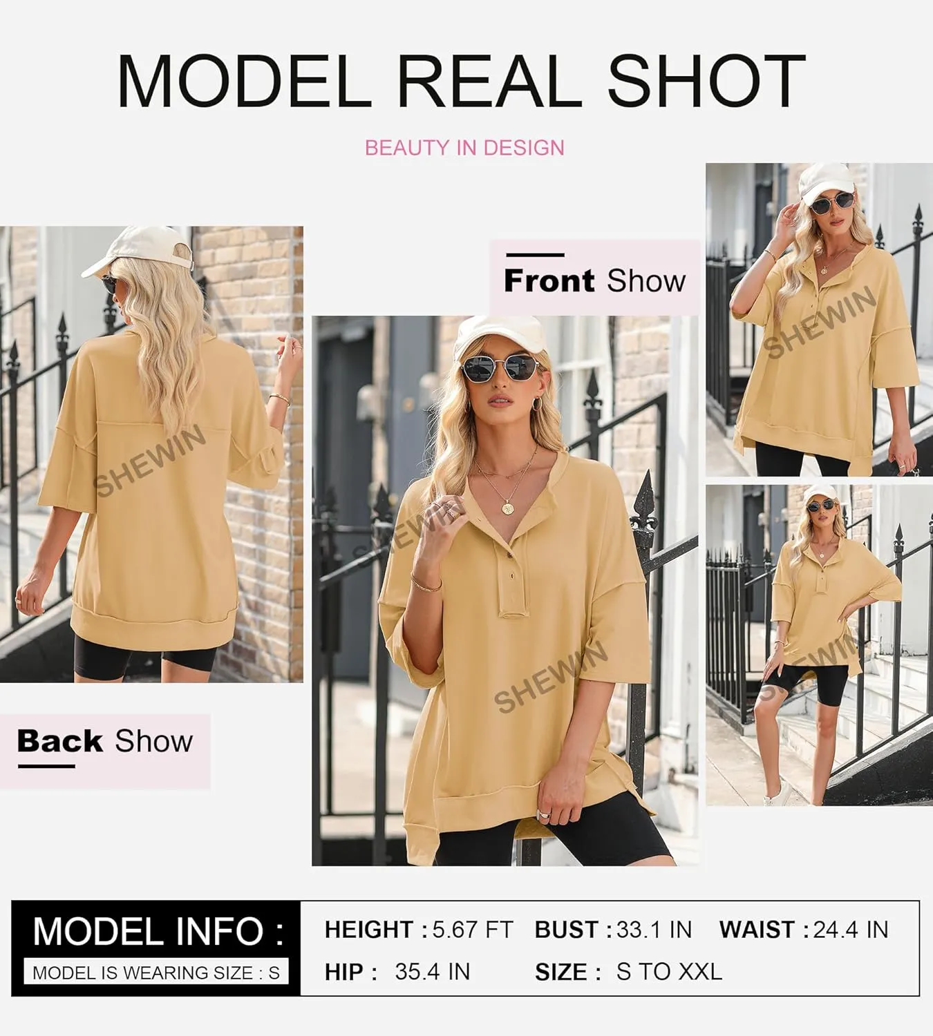 SHEWIN Women's Fashion Oversized T Shirts Casual Short Sleeve Reverse Seam Summer Tops Tees