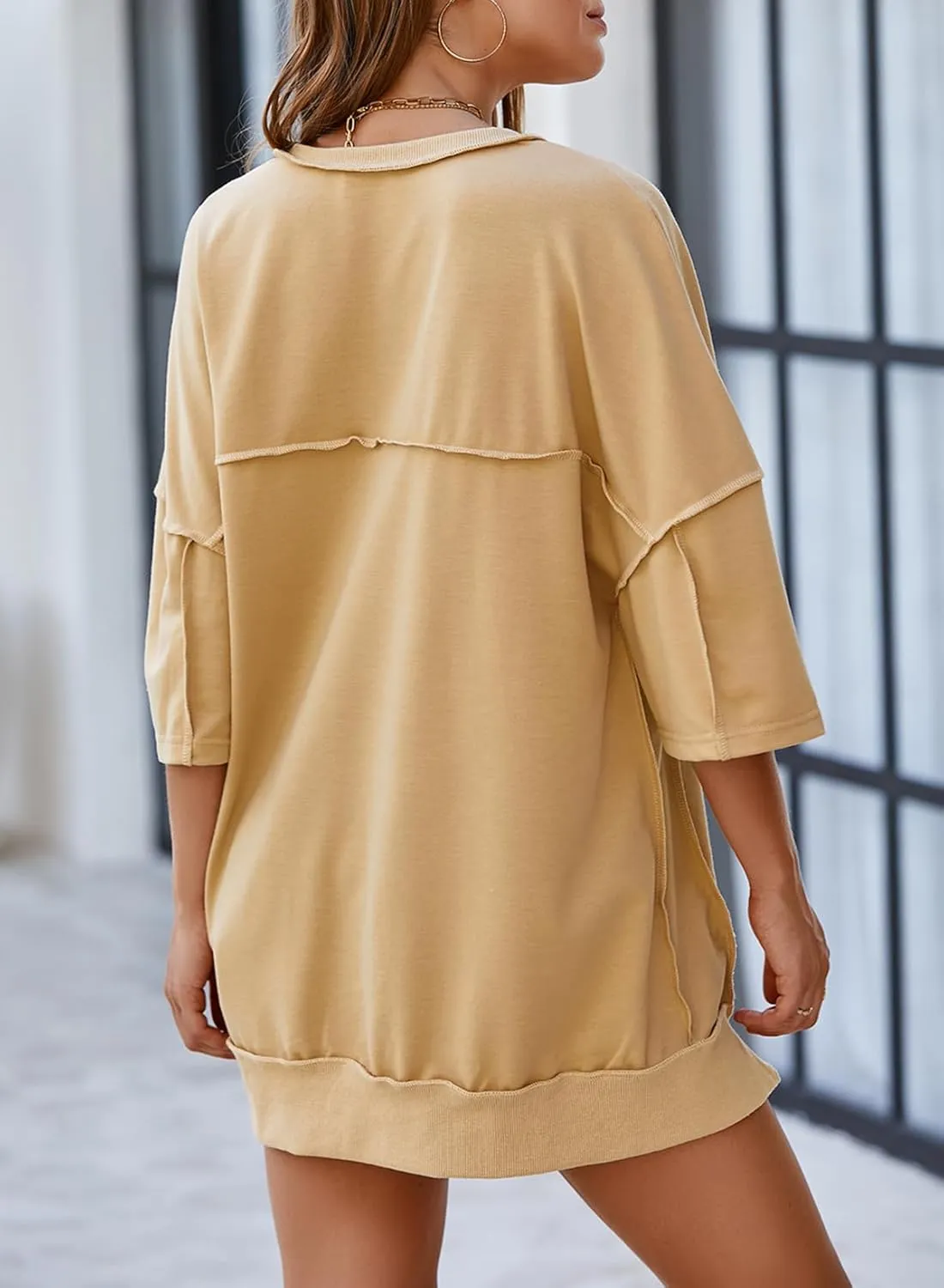 SHEWIN Women's Fashion Oversized T Shirts Casual Short Sleeve Reverse Seam Summer Tops Tees