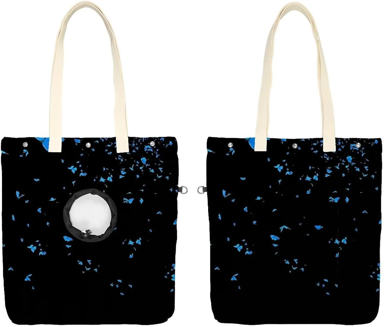Show Head Pet Canvas Shoulder Bag, Butterfly on Black Background Pet Out Bag, Outcrop, Pet Out Shoulder Bag.