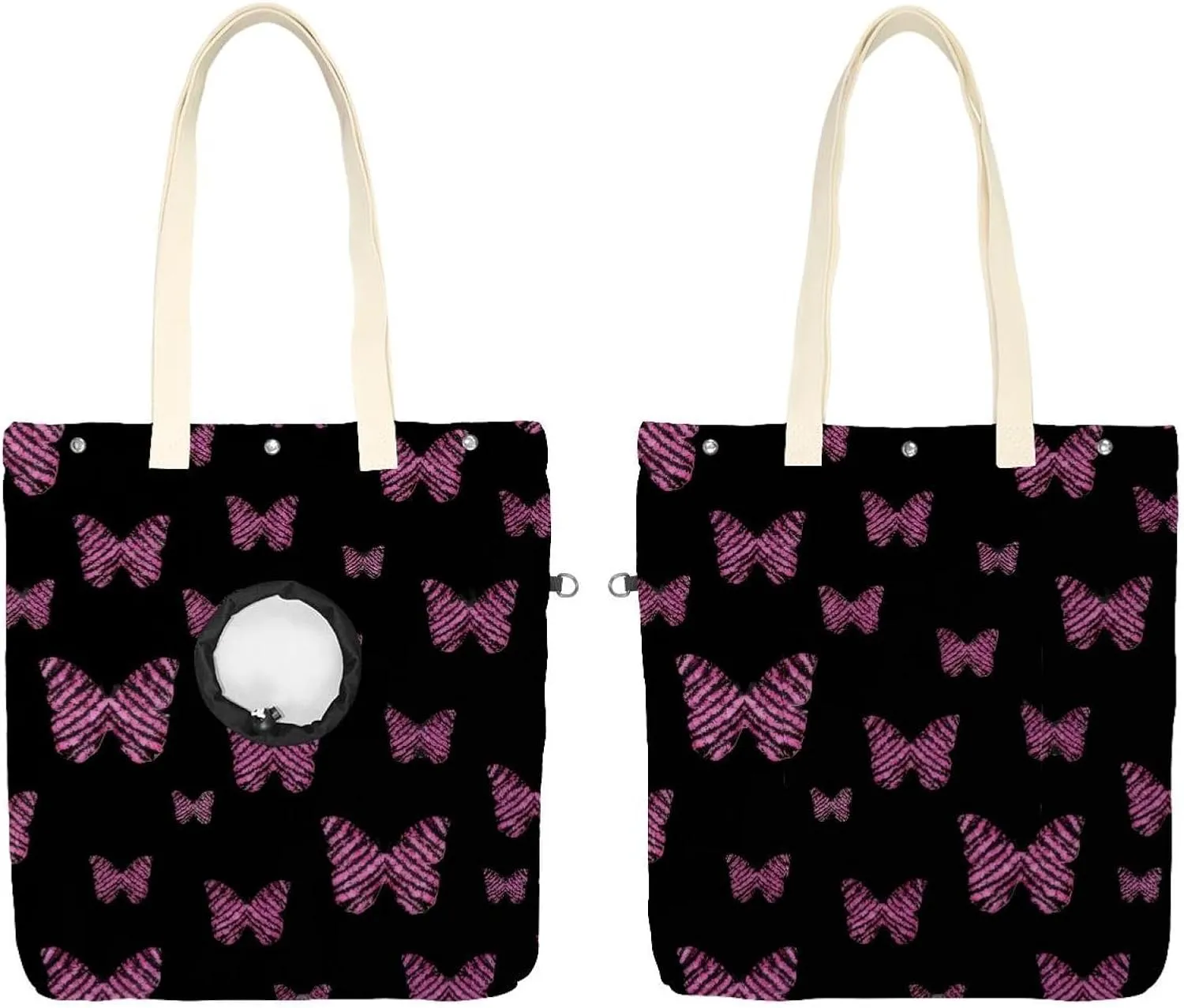 Show Head Pet Canvas Shoulder Bag, Butterfly on Black Background Pet Out Bag, Outcrop, Pet Out Shoulder Bag.