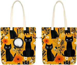 Show Head Pet Canvas Shoulder Bag, Cute Black Cats and Flowers (50) Pet Out Bag, Outcrop, Pet Out Shoulder Bag.