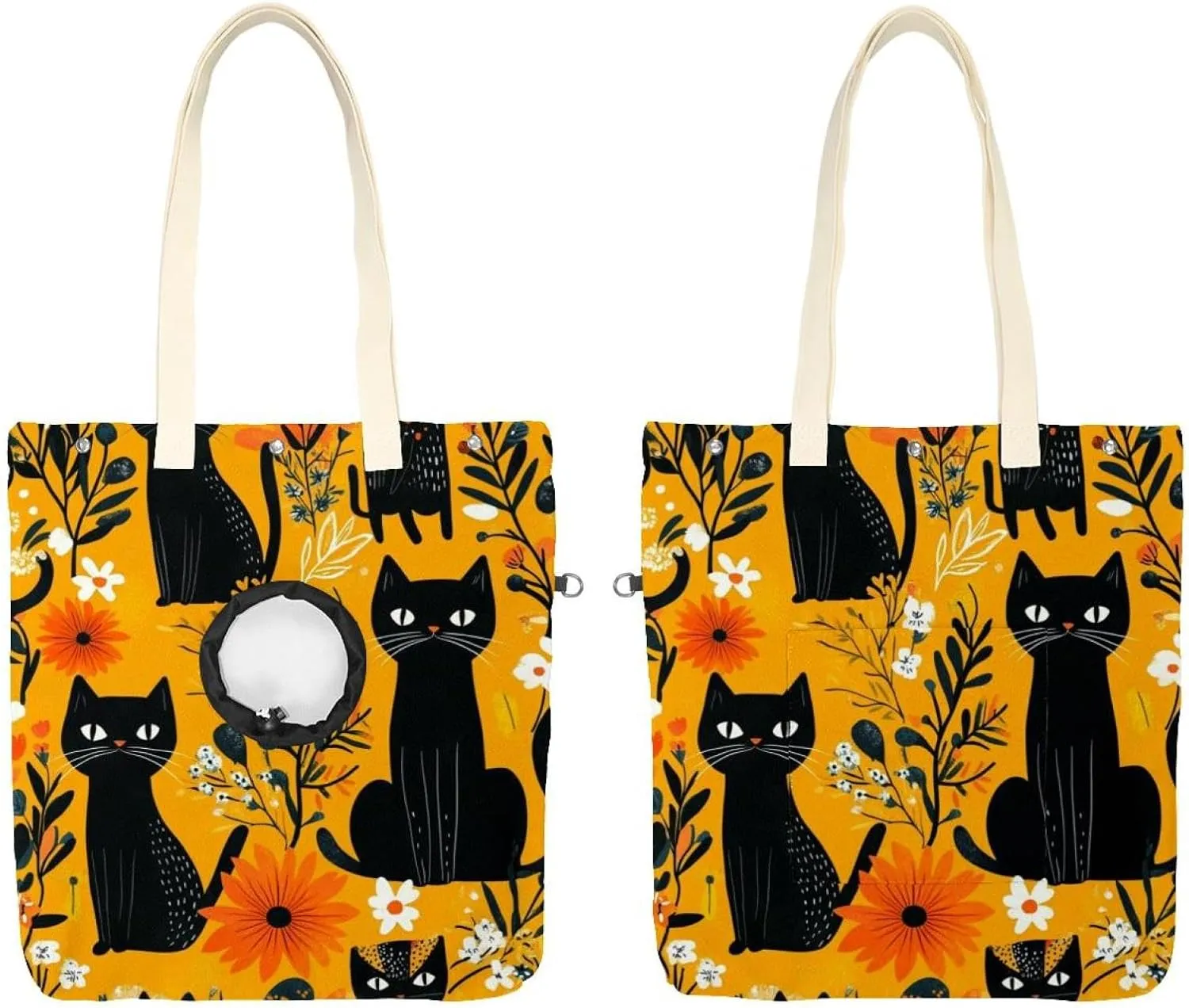 Show Head Pet Canvas Shoulder Bag, Cute Black Cats and Flowers (50) Pet Out Bag, Outcrop, Pet Out Shoulder Bag.