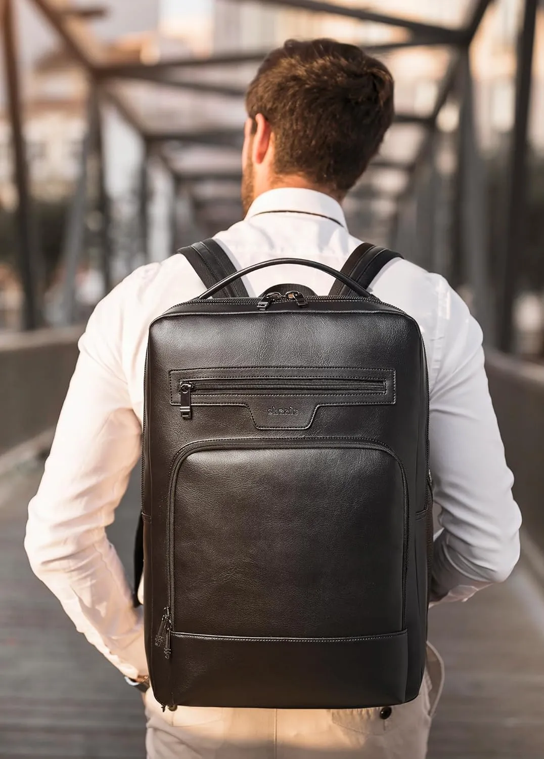 Shrrie Leather Laptop Backpack for Women and Men,28 L Travel Backpack Computer Bag Fits 16 inch Laptop,Expandable Casual Daypack with USB Charging Port for Work Business Weekender College,Black