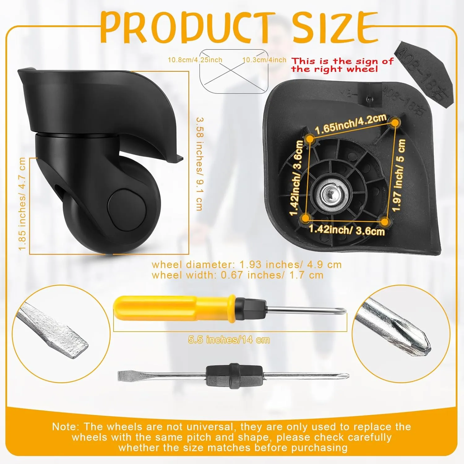 Silkfly 4 Pcs Luggage Wheels Replacement Travel Suitcase Caster Repair Kits with Screw Replacement Left and Right Wheels Mute Bearing Swivel for Luggage