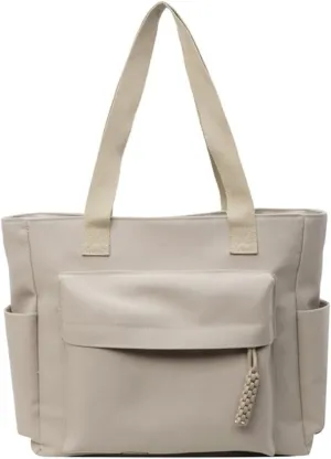 Simple Solid Color Shoulder Bag with Multiple Pockets Casual Large Capacity Womens Fashion Zippered Handbag School Bag