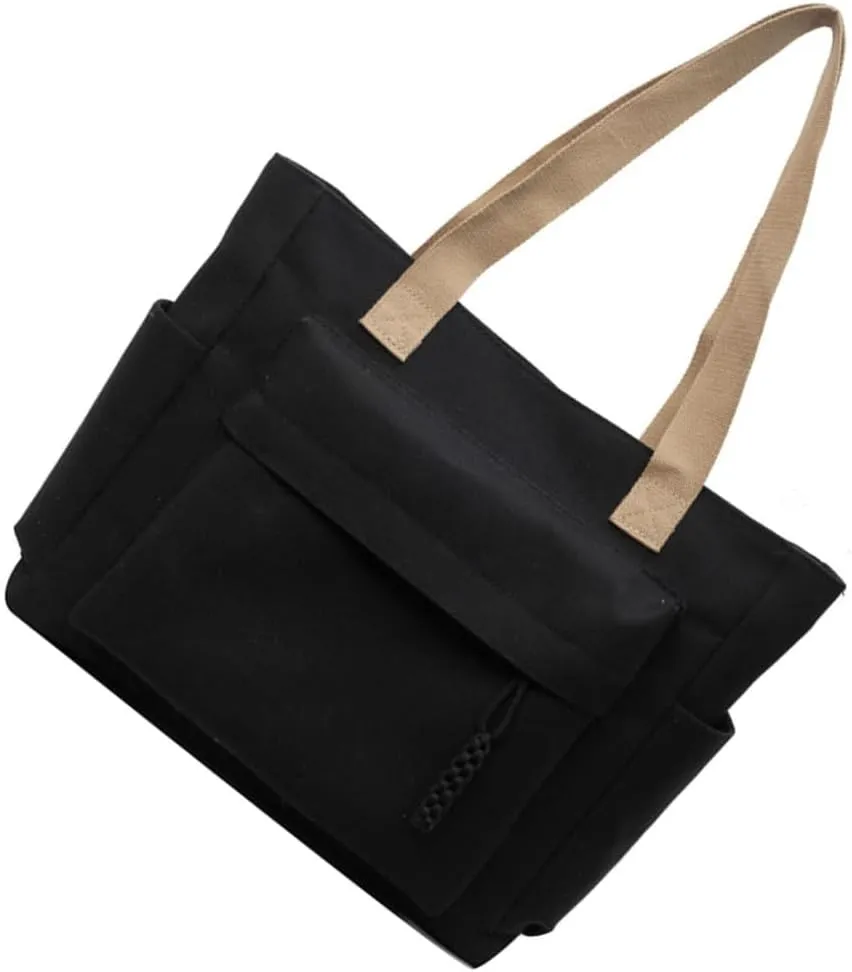 Simple Solid Color Shoulder Bag with Multiple Pockets Casual Large Capacity Womens Fashion Zippered Handbag School Bag
