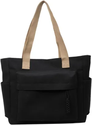 Simple Solid Color Shoulder Bag with Multiple Pockets Casual Large Capacity Womens Fashion Zippered Handbag School Bag