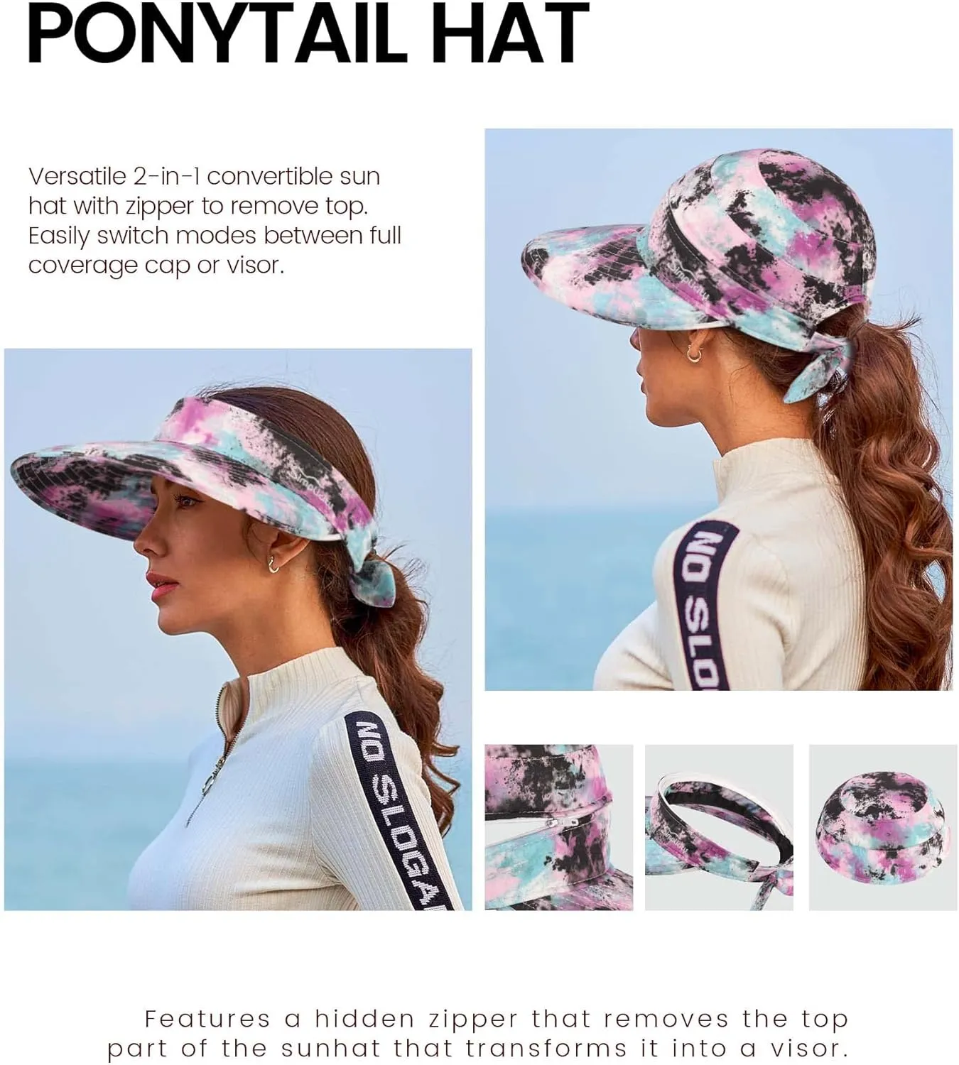 Simplicity Hats for Women UPF 50  UV Sun Protective Convertible Beach Visor Hat