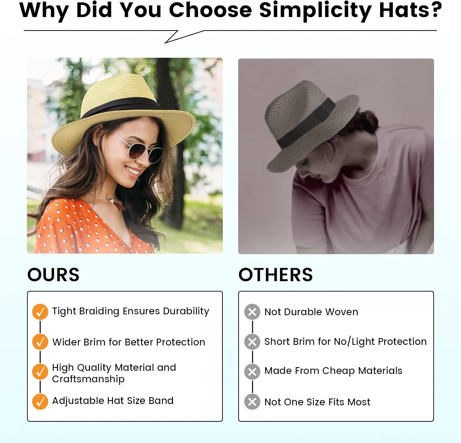 Simplicity Mens Women's Wide Brim Straw Panama Sun Hat