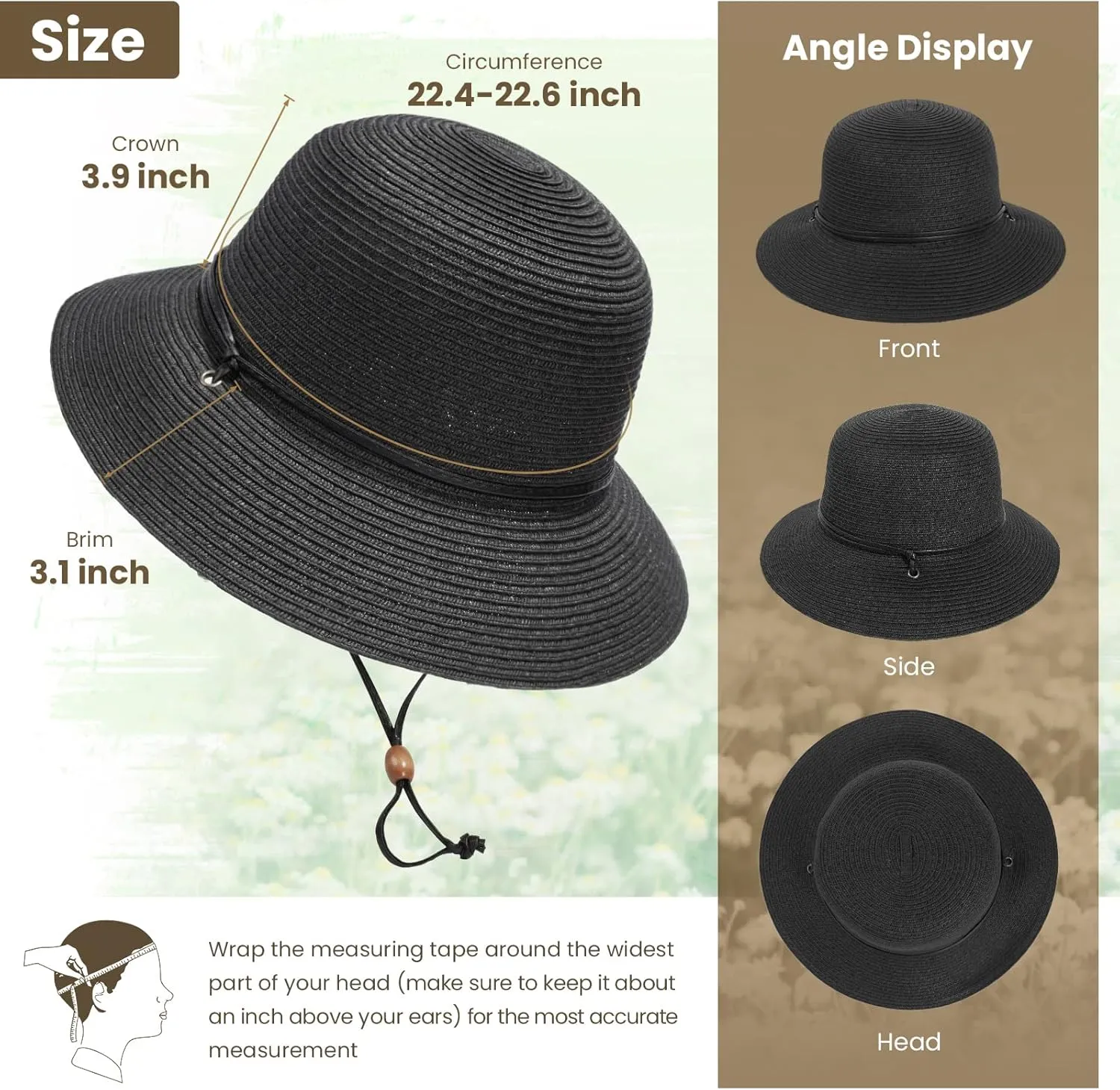 Simplicity Women's UPF 50  Wide Brim Braided Straw Sun Hat with Lanyard