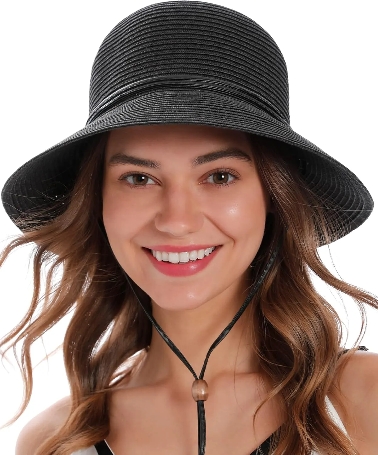 Simplicity Women's UPF 50  Wide Brim Braided Straw Sun Hat with Lanyard