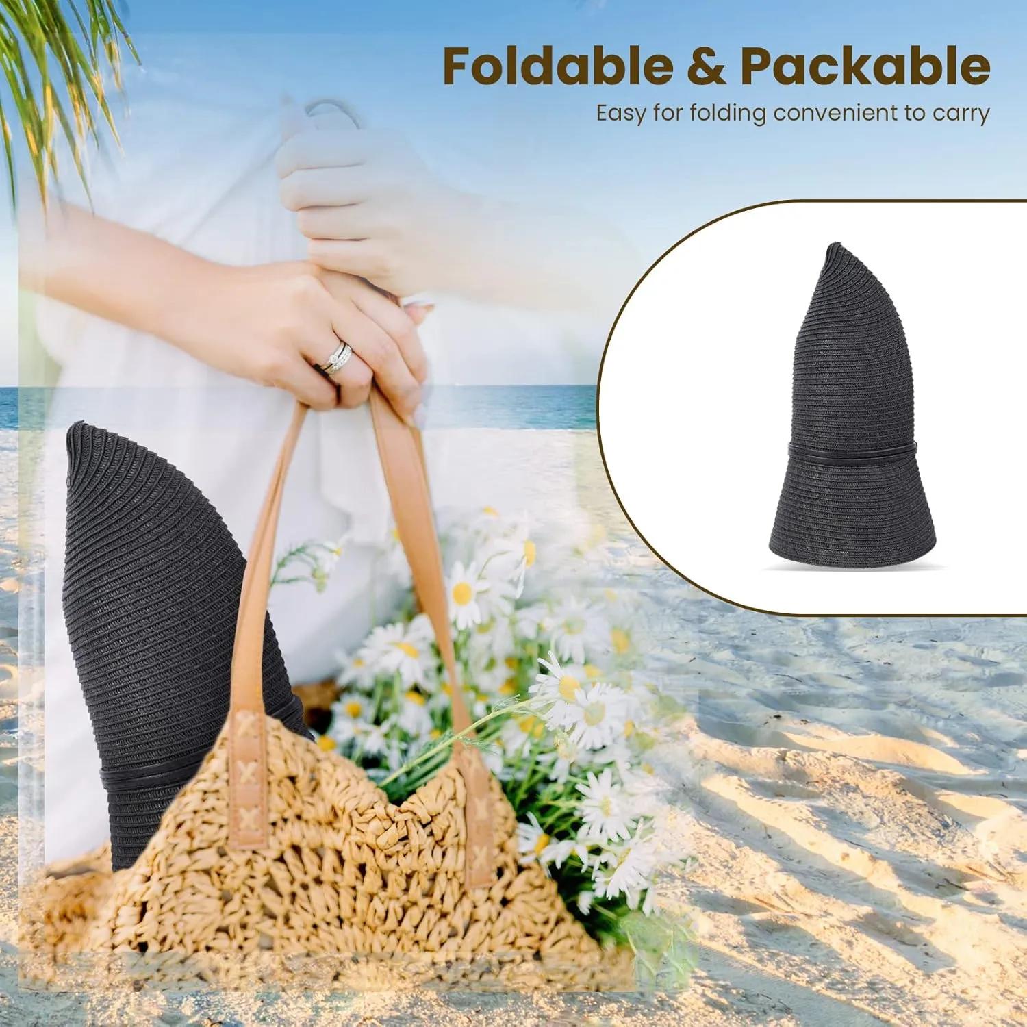 Simplicity Women's UPF 50  Wide Brim Braided Straw Sun Hat with Lanyard