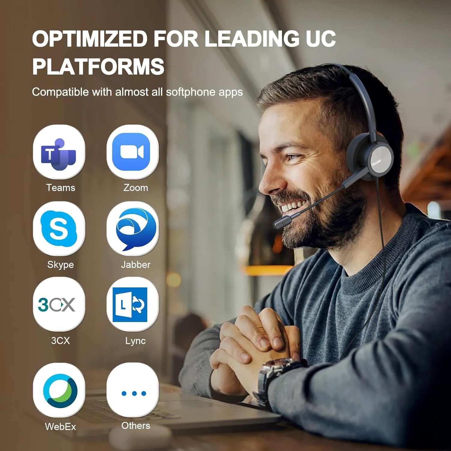 Single Ear USB Headset for PC | Lightweight Design with Mic Mute | Teams/3CX Compatible | Call Center & Work from Home Essentials (Y809BUC, Blue)