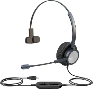 Single Ear USB Headset for PC | Lightweight Design with Mic Mute | Teams/3CX Compatible | Call Center & Work from Home Essentials (Y809BUC, Blue)
