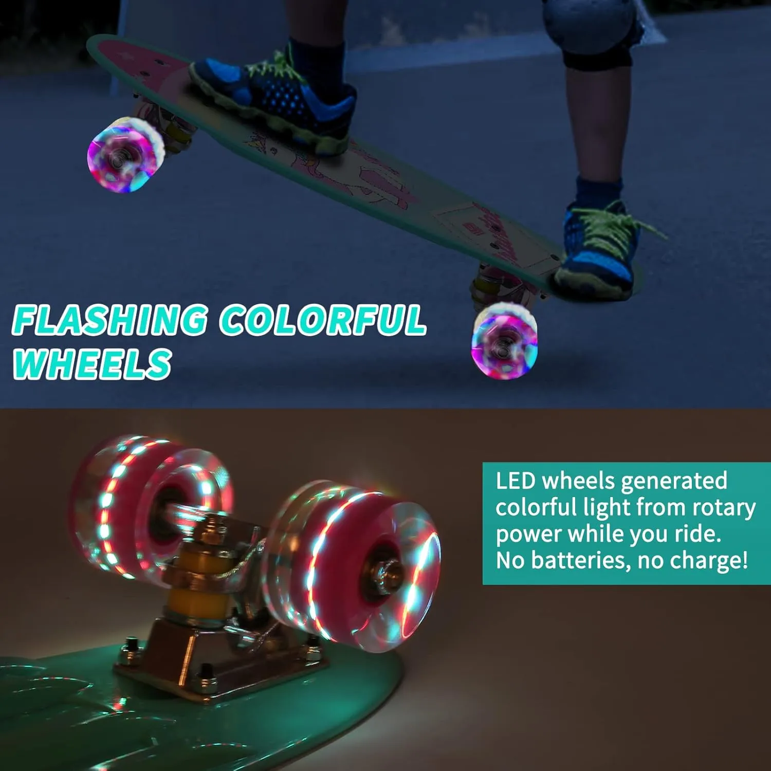 Skateboards, 22" Complete Skateboard, Mini Cruiser Skateboard for Kids Boys Girls Teens Beginners with Colorful Flashing Wheels Skate Tool, Kids Children's Day Gift