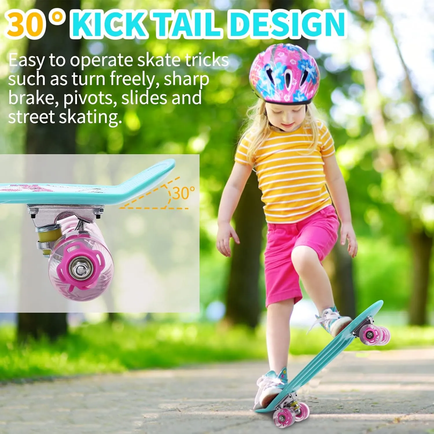 Skateboards, 22" Complete Skateboard, Mini Cruiser Skateboard for Kids Boys Girls Teens Beginners with Colorful Flashing Wheels Skate Tool, Kids Children's Day Gift