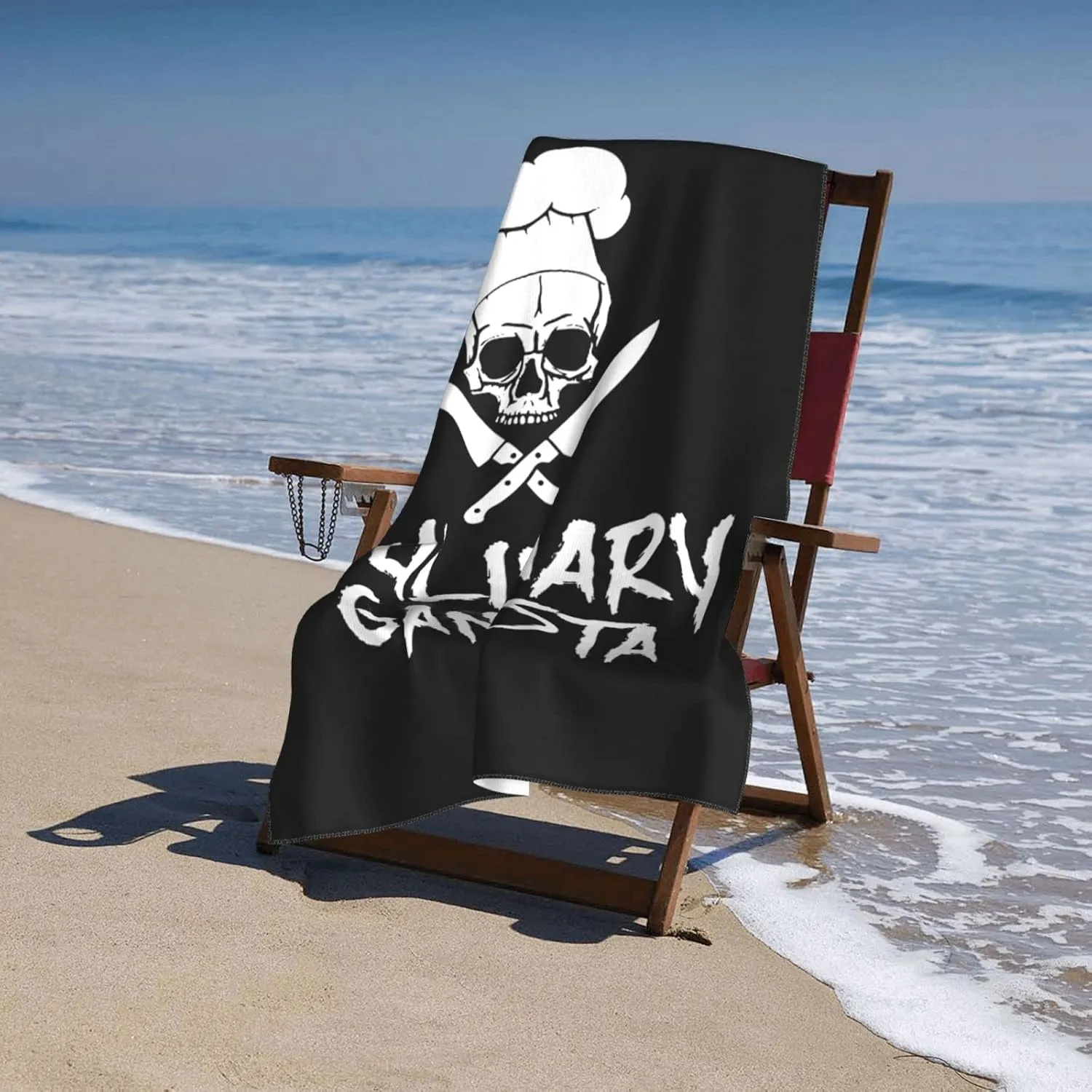 Skull Chef Cooking Skull Beach Towels Vacation Essentials Quick Dry Sand Free Oversized Bath Pool Swim Towel Extra Large Absorbent Bathroom Towels Adult Travel Accessories