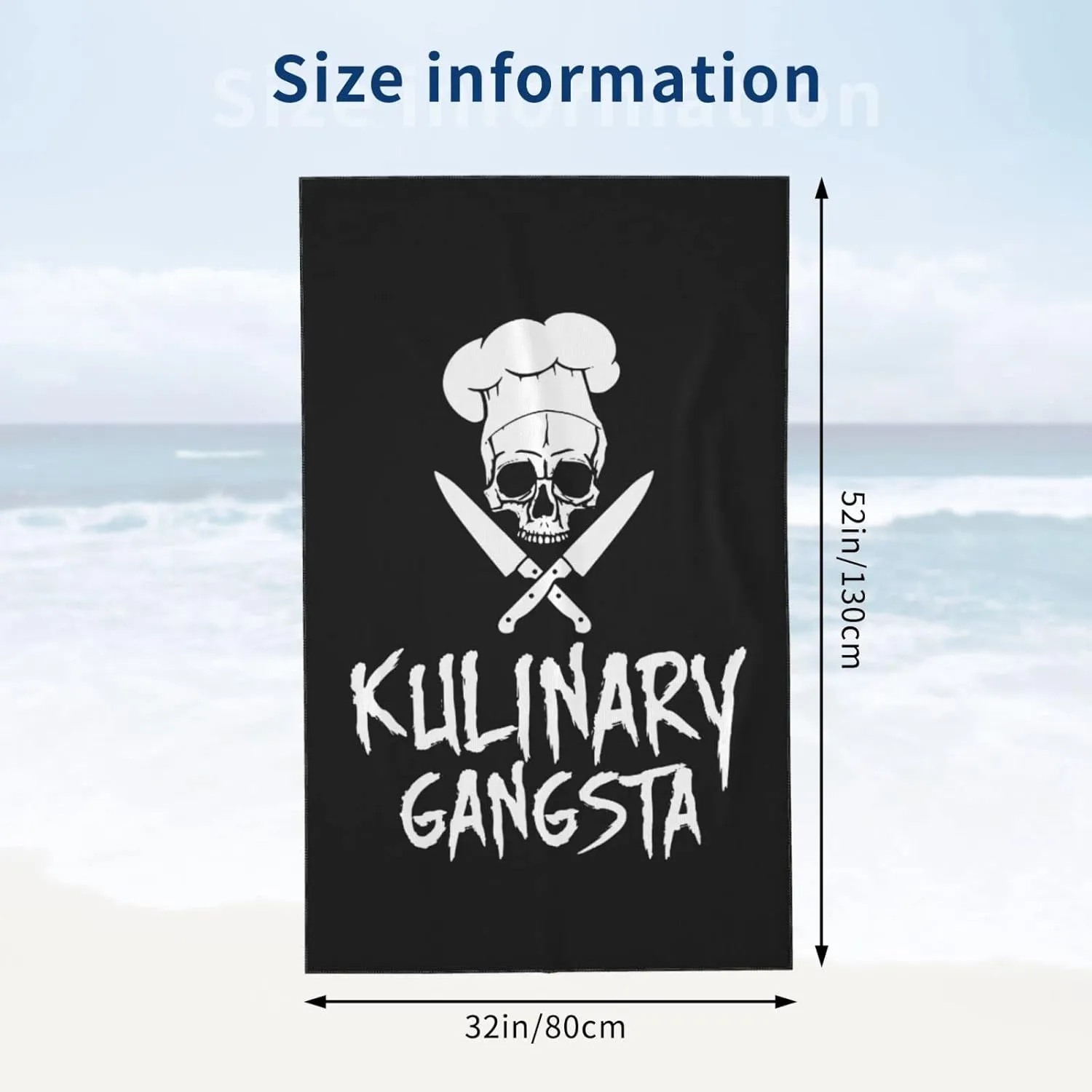 Skull Chef Cooking Skull Beach Towels Vacation Essentials Quick Dry Sand Free Oversized Bath Pool Swim Towel Extra Large Absorbent Bathroom Towels Adult Travel Accessories