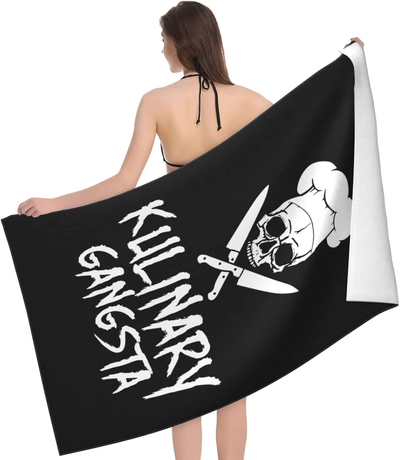 Skull Chef Cooking Skull Beach Towels Vacation Essentials Quick Dry Sand Free Oversized Bath Pool Swim Towel Extra Large Absorbent Bathroom Towels Adult Travel Accessories