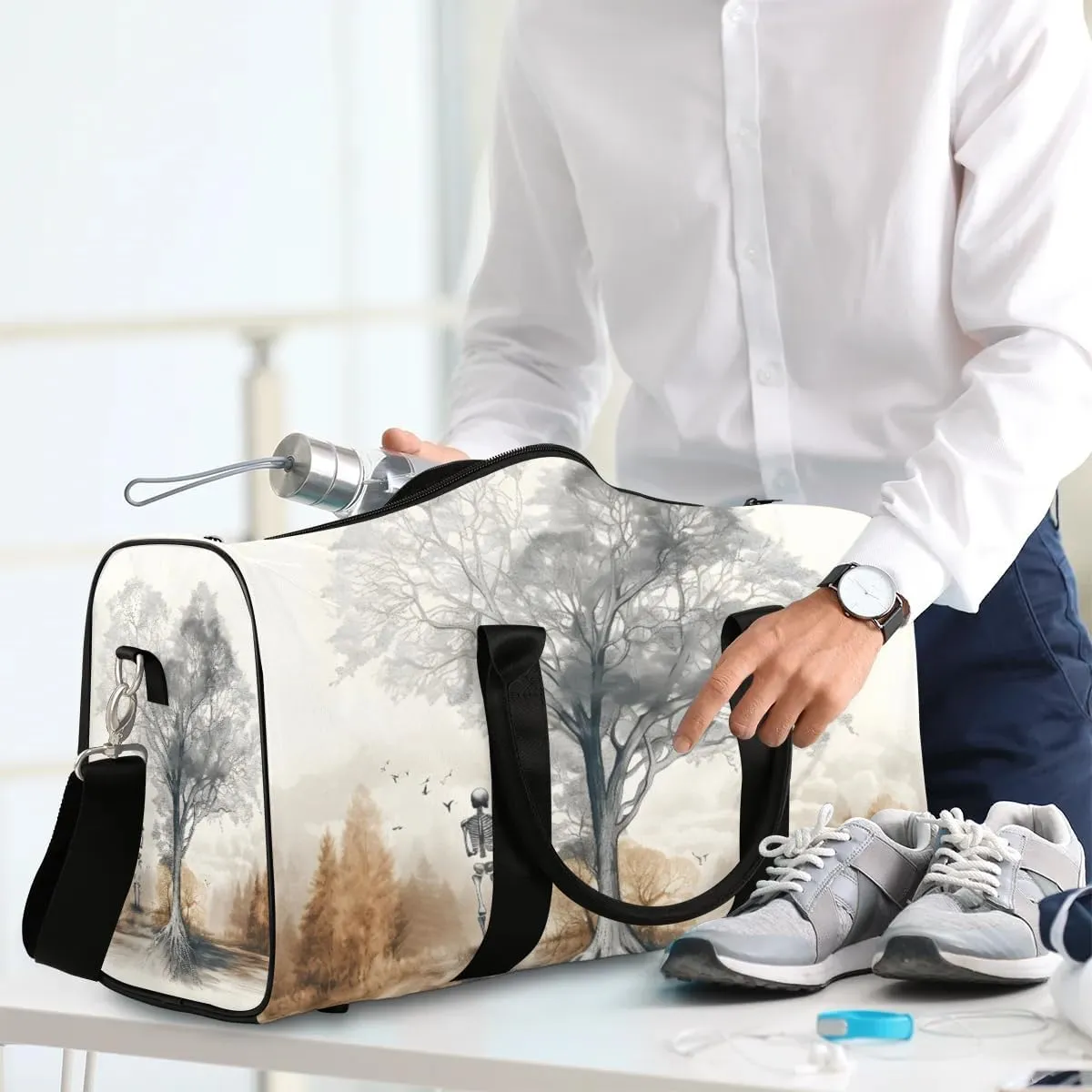 Skull Under A Tree Travel Duffel Bag for Women Men Waterproof Foldable Overnight Weekender Bag Large Capacity Sports Gym Bag