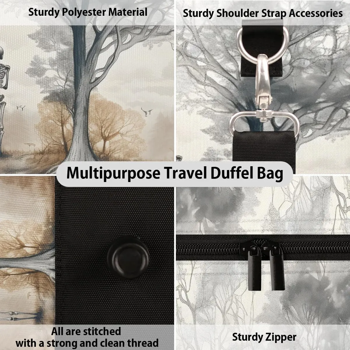Skull Under A Tree Travel Duffel Bag for Women Men Waterproof Foldable Overnight Weekender Bag Large Capacity Sports Gym Bag