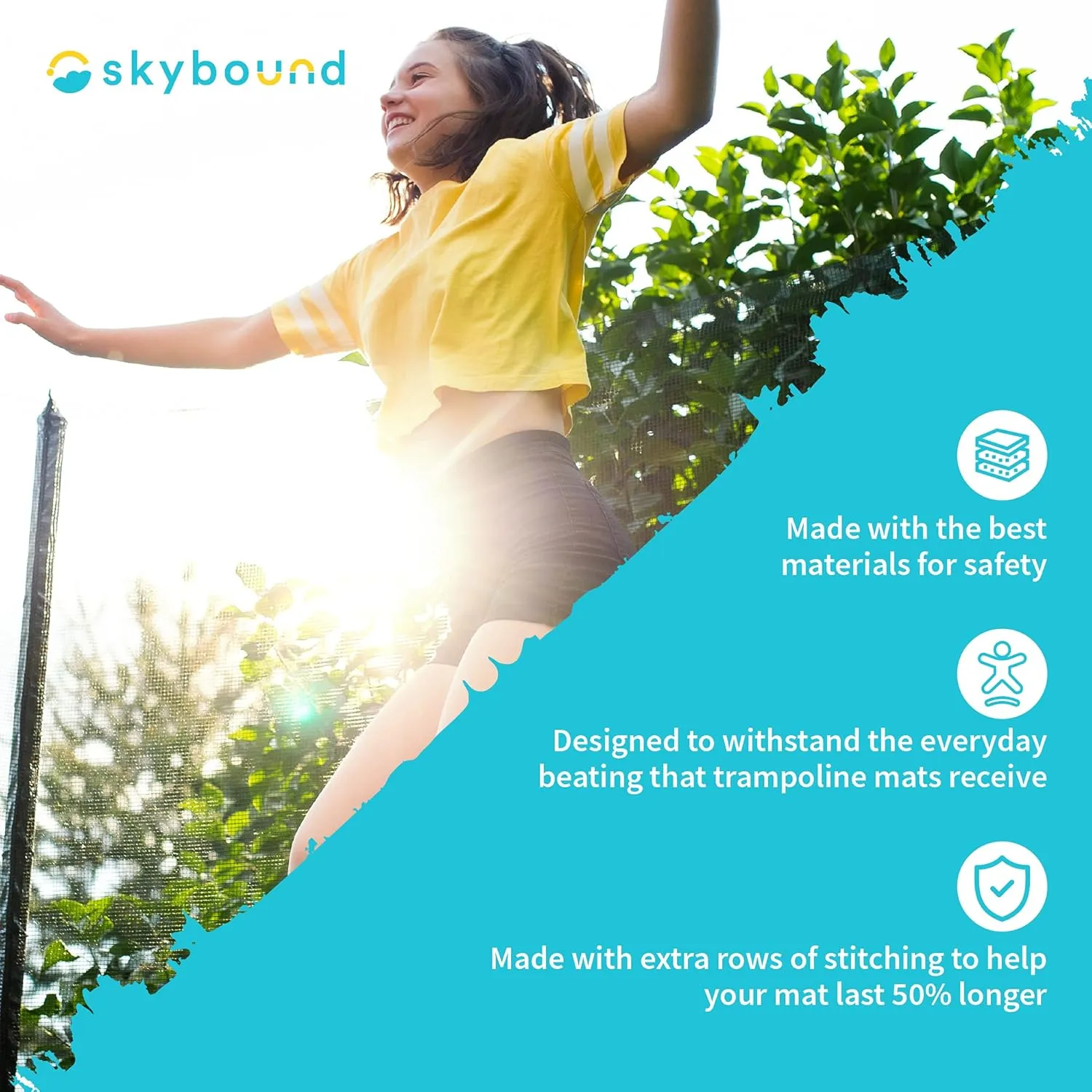 SkyBound Replacement 14ft 15ft Trampoline Mat with Spring Tool, Trampoline Jumping Mat for 14ft 15ft Diameter Frame - Designed for SportsPower & Propel Trampolines - Fit 72, 96, 108 Springs
