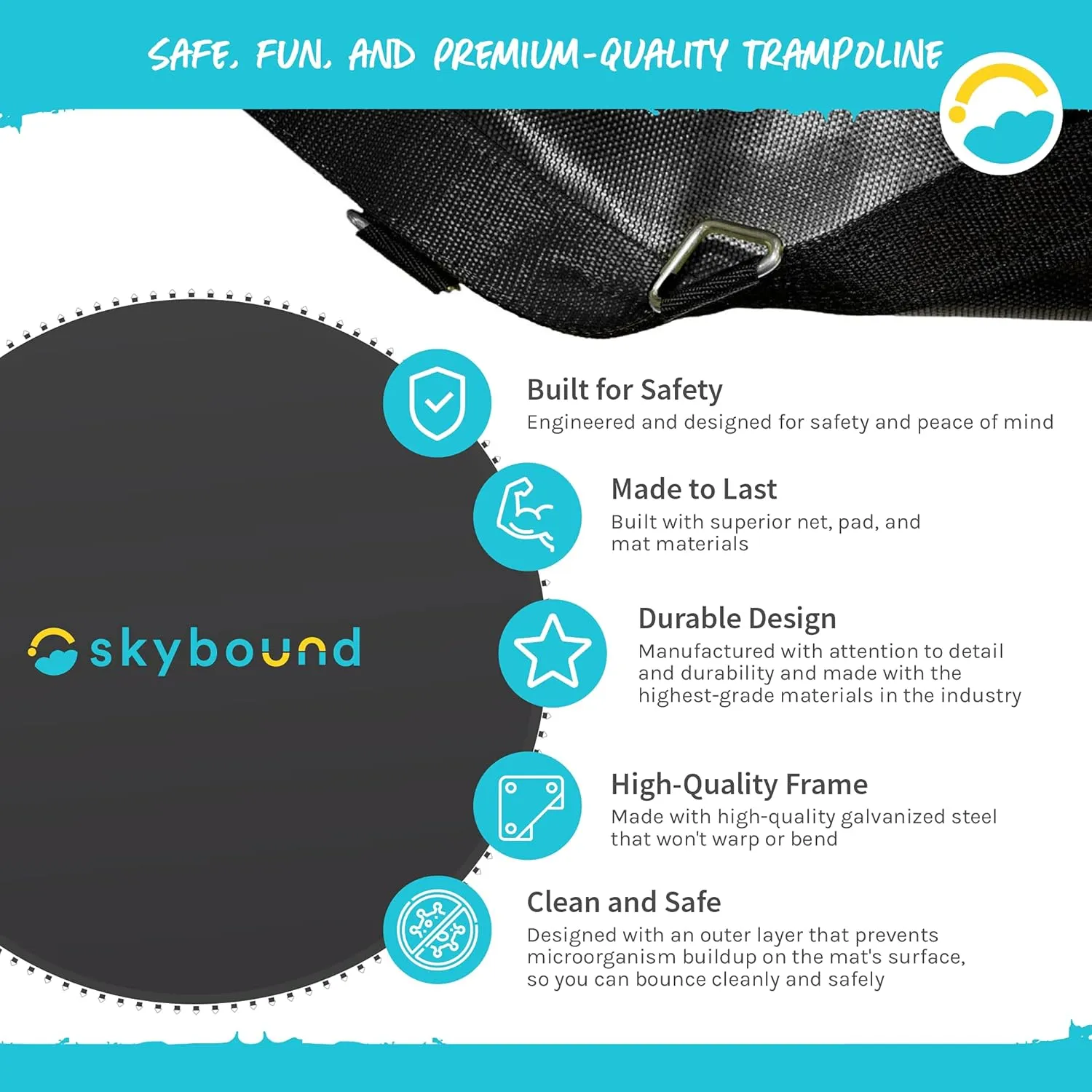 SkyBound Replacement 14ft 15ft Trampoline Mat with Spring Tool, Trampoline Jumping Mat for 14ft 15ft Diameter Frame - Designed for SportsPower & Propel Trampolines - Fit 72, 96, 108 Springs