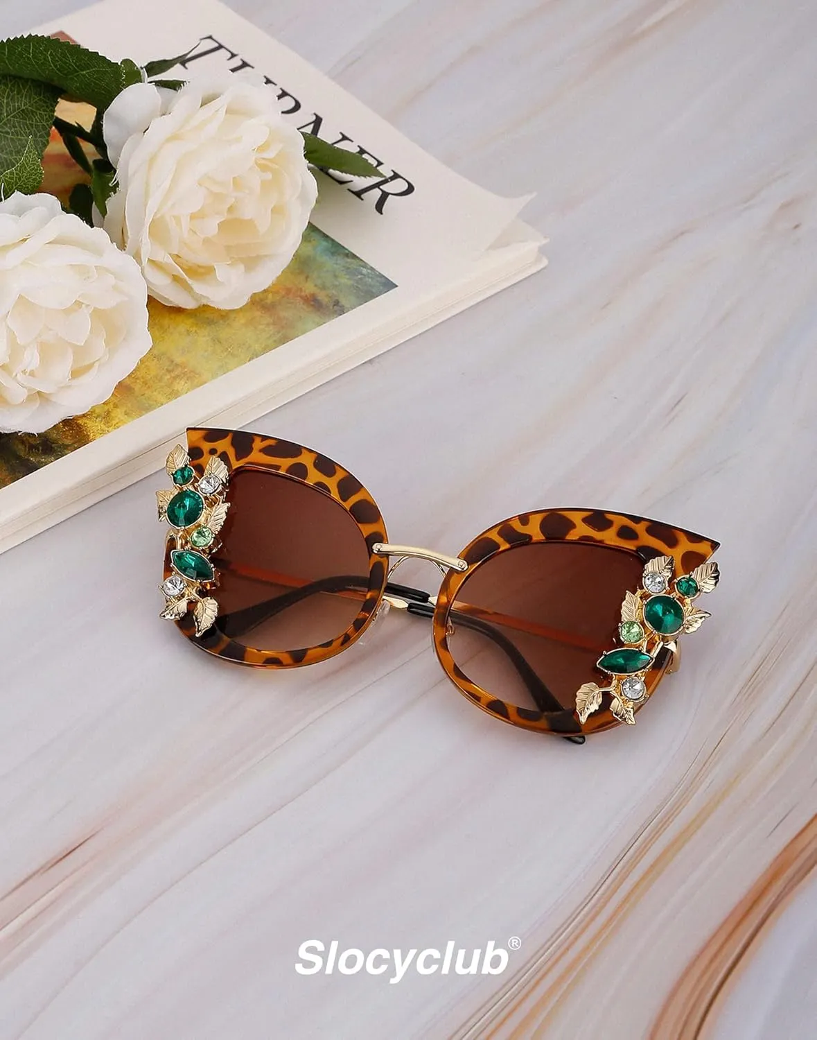 Slocyclub Jeweled Sunglasses, Funky Butterfly Shaped Sunglasses, Oversized Rhinestone Sunglasses for Women