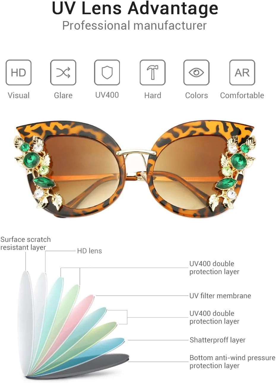 Slocyclub Jeweled Sunglasses, Funky Butterfly Shaped Sunglasses, Oversized Rhinestone Sunglasses for Women