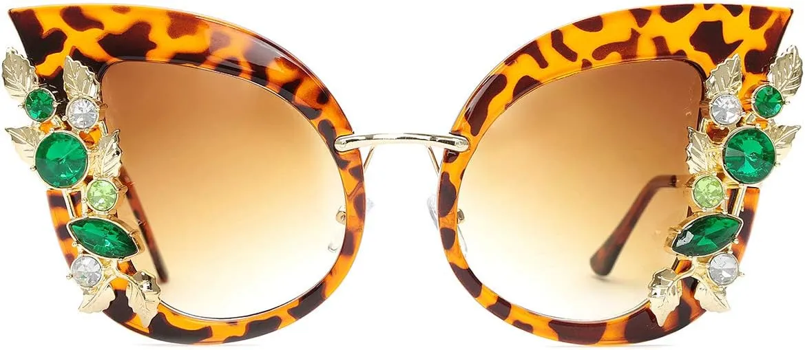 Slocyclub Jeweled Sunglasses, Funky Butterfly Shaped Sunglasses, Oversized Rhinestone Sunglasses for Women