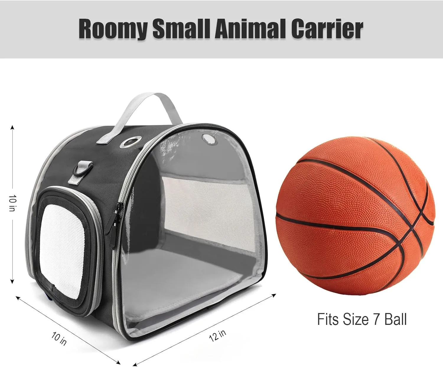 Small Animal Carrier Bag, Upgraded Portable Guinea Pig Carriers, Transparent Hamster Carrying Case, Reptile Rat Rabbit Bearded Dragon Hedgehog Carrier Bag for Travel, Hiking, Walking, Outdoor (Black)