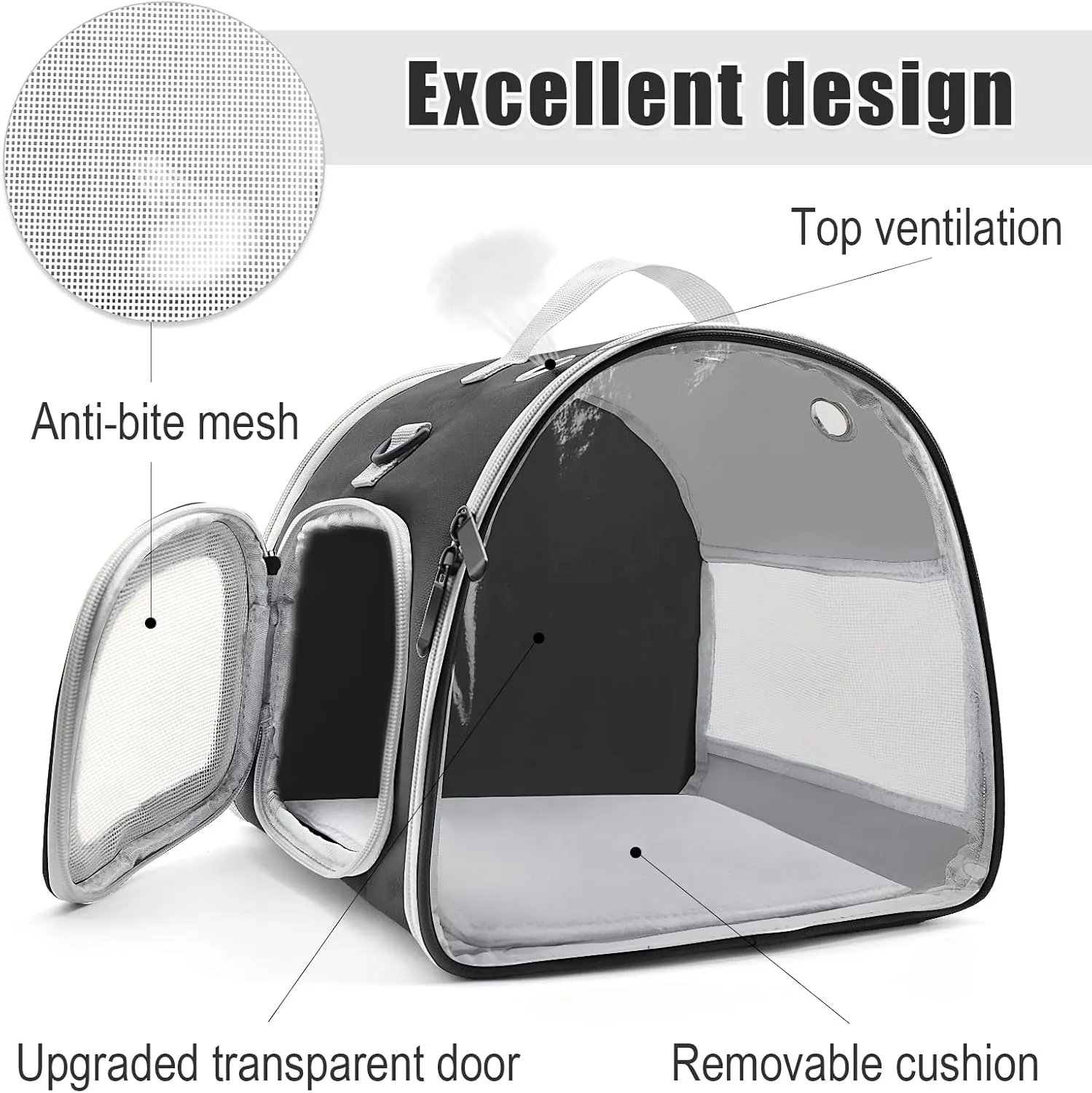 Small Animal Carrier Bag, Upgraded Portable Guinea Pig Carriers, Transparent Hamster Carrying Case, Reptile Rat Rabbit Bearded Dragon Hedgehog Carrier Bag for Travel, Hiking, Walking, Outdoor (Black)