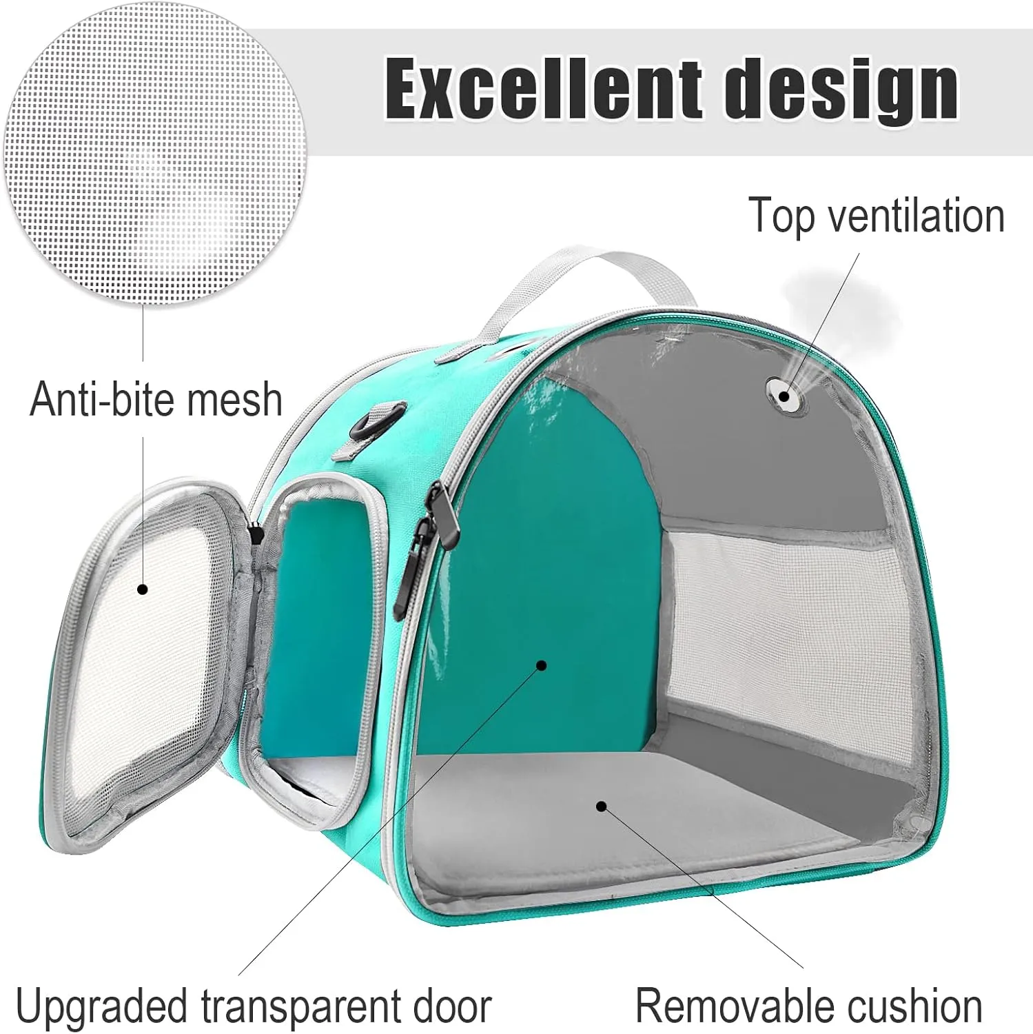Small Animal Carrier Bag, Upgraded Portable Guinea Pig Carriers, Transparent Hamster Carrying Case, Reptile Rat Rabbit Bearded Dragon Hedgehog Carrier Bag for Travel, Hiking, Walking, Outdoor (Green)