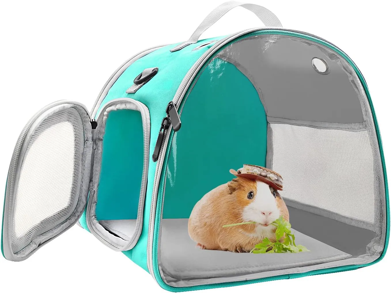 Small Animal Carrier Bag, Upgraded Portable Guinea Pig Carriers, Transparent Hamster Carrying Case, Reptile Rat Rabbit Bearded Dragon Hedgehog Carrier Bag for Travel, Hiking, Walking, Outdoor (Green)