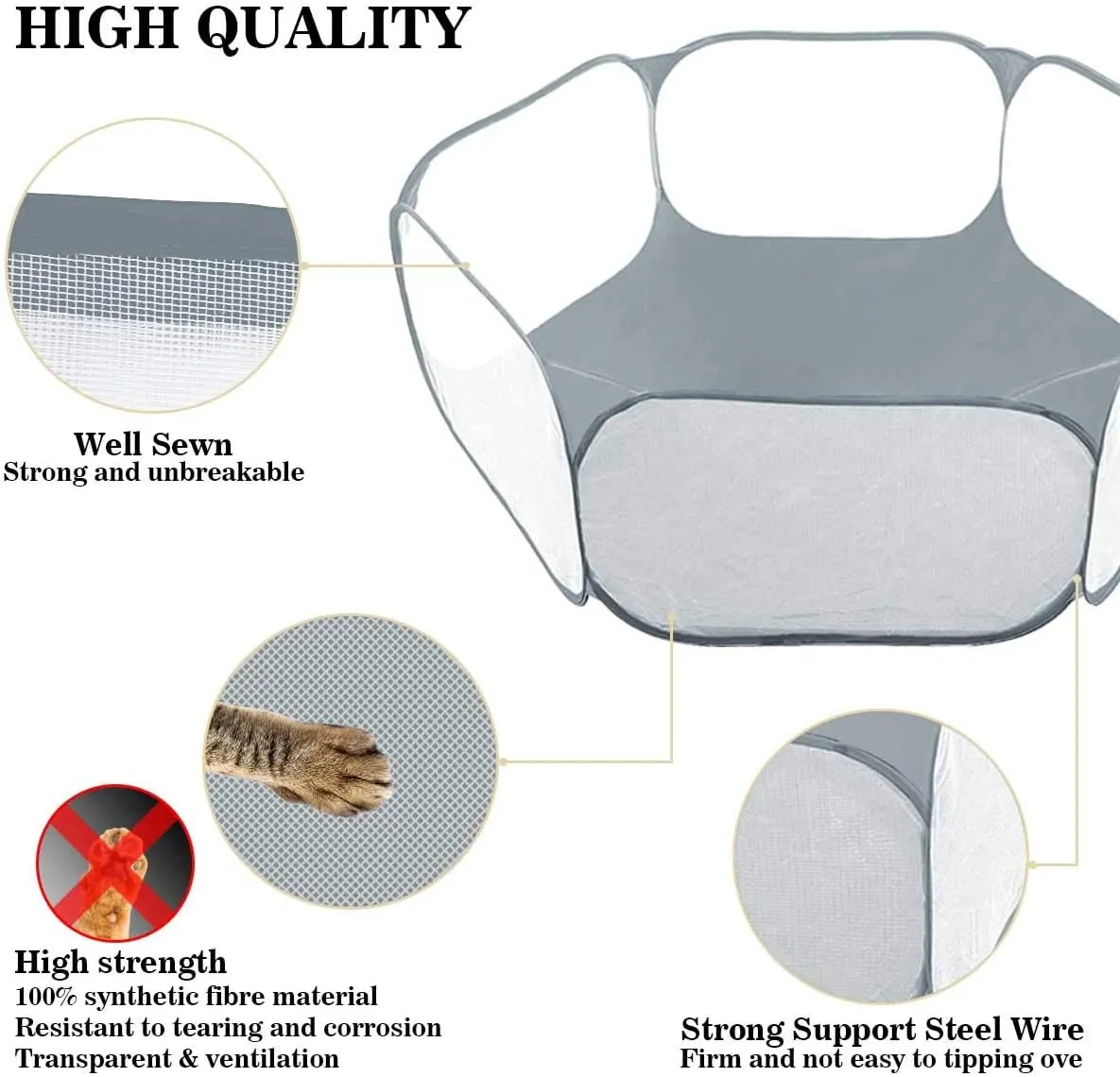Small Animals Tent,Reptiles Cage,Breathable Transparent Pet Playpen Pop Open Outdoor/Indoor Exercise Fence,Portable Yard Fence (Grey)