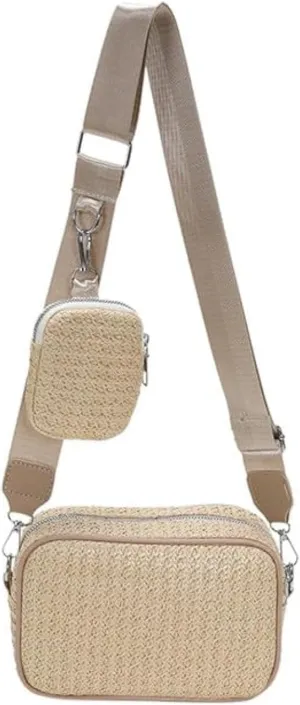 Small Crossbody Bag for Women Casual Shoulder Bag Straw Purse Stylish Woven Bag for Travel Beach Outdoors