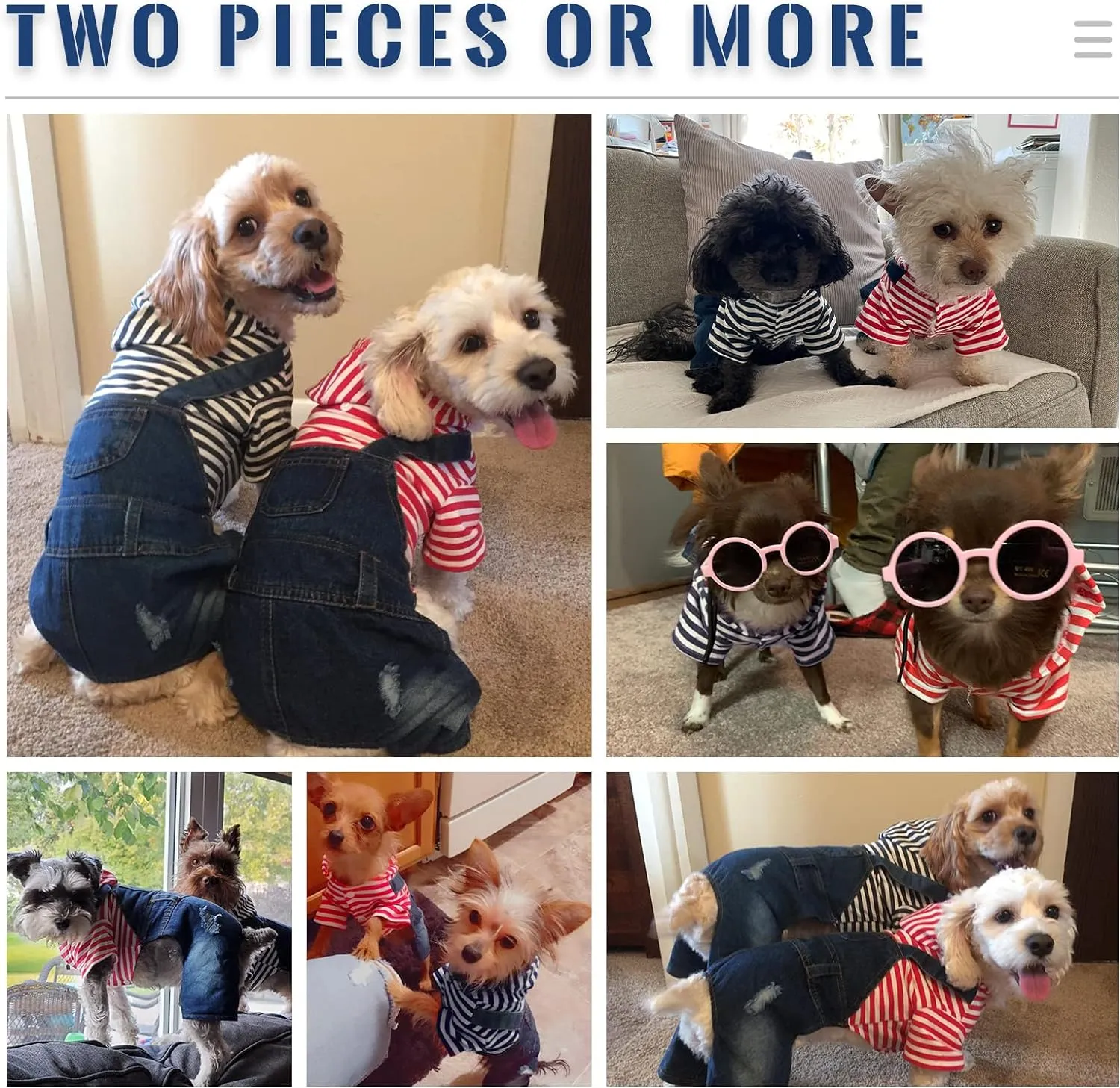Small Dog Hoodie Clothes Cute Stripe Shirts Denim Jumpsuit One-Piece Outfit for Small Medium Dogs Cats Boy Girl Chihuahua Blue Jeans Overalls Puppy Costume (Blue,XL)