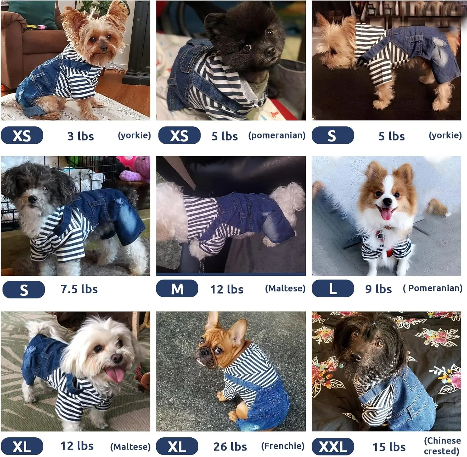 Small Dog Hoodie Clothes Cute Stripe Shirts Denim Jumpsuit One-Piece Outfit for Small Medium Dogs Cats Boy Girl Chihuahua Blue Jeans Overalls Puppy Costume (Blue,XL)