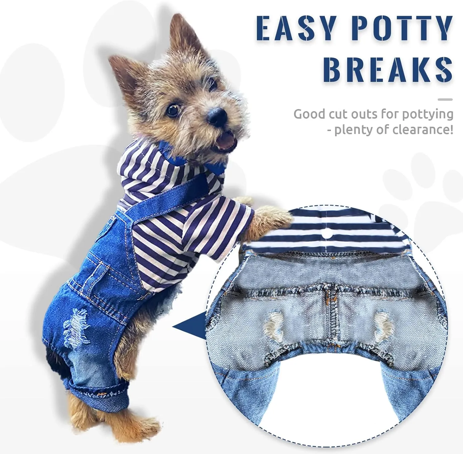 Small Dog Hoodie Clothes Cute Stripe Shirts Denim Jumpsuit One-Piece Outfit for Small Medium Dogs Cats Boy Girl Chihuahua Blue Jeans Overalls Puppy Costume (Blue,XL)