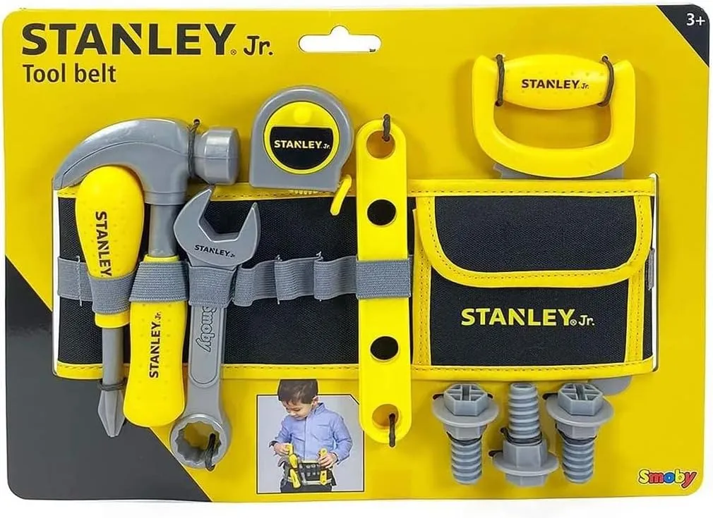 Smoby 360123 Stanley-Ceinture Outils-Sangle Réglable-14 Accessoires Belt Tools, Black