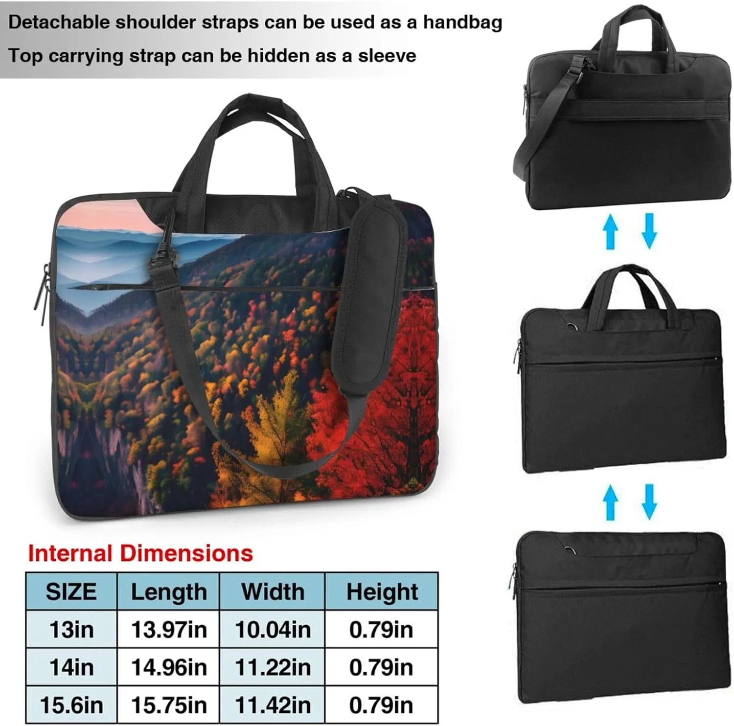 Smokey Mountain Cliff Print Notebook Computer Protective Carrying Cover With Pocket,13 Inch Laptop Shoulder Bag