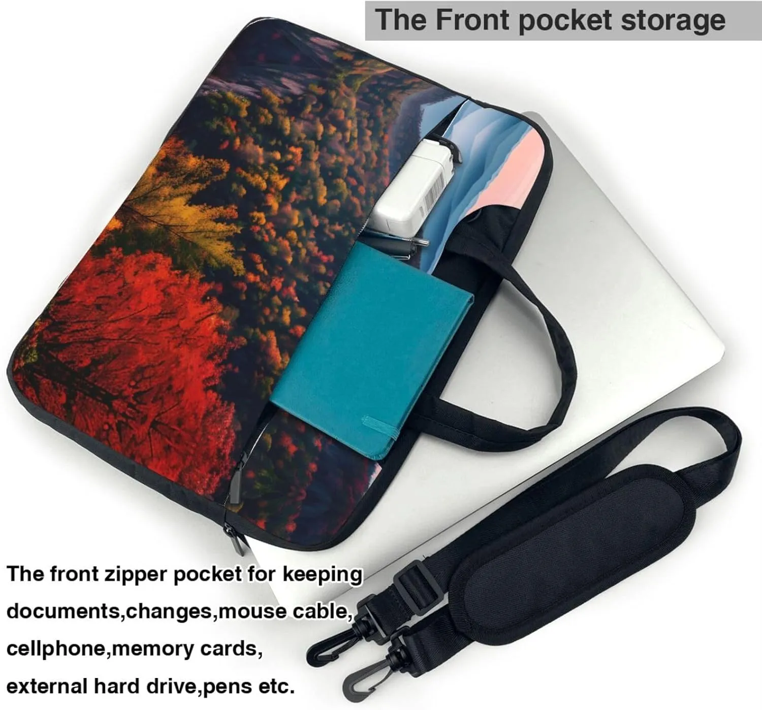 Smokey Mountain Cliff Print Notebook Computer Protective Carrying Cover With Pocket,13 Inch Laptop Shoulder Bag