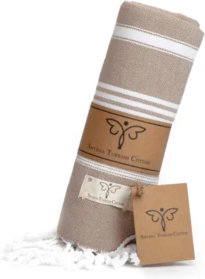 SMYRNA TURKISH COTTON Beach Blanket – Sand-Free Oversized Beach Throw 50x60 – Quick-Dry Lightweight Turkish Towel for Beach, Pool, Picnic & Outdoor Travel – Eco-Friendly Recycled Cotton, Latte