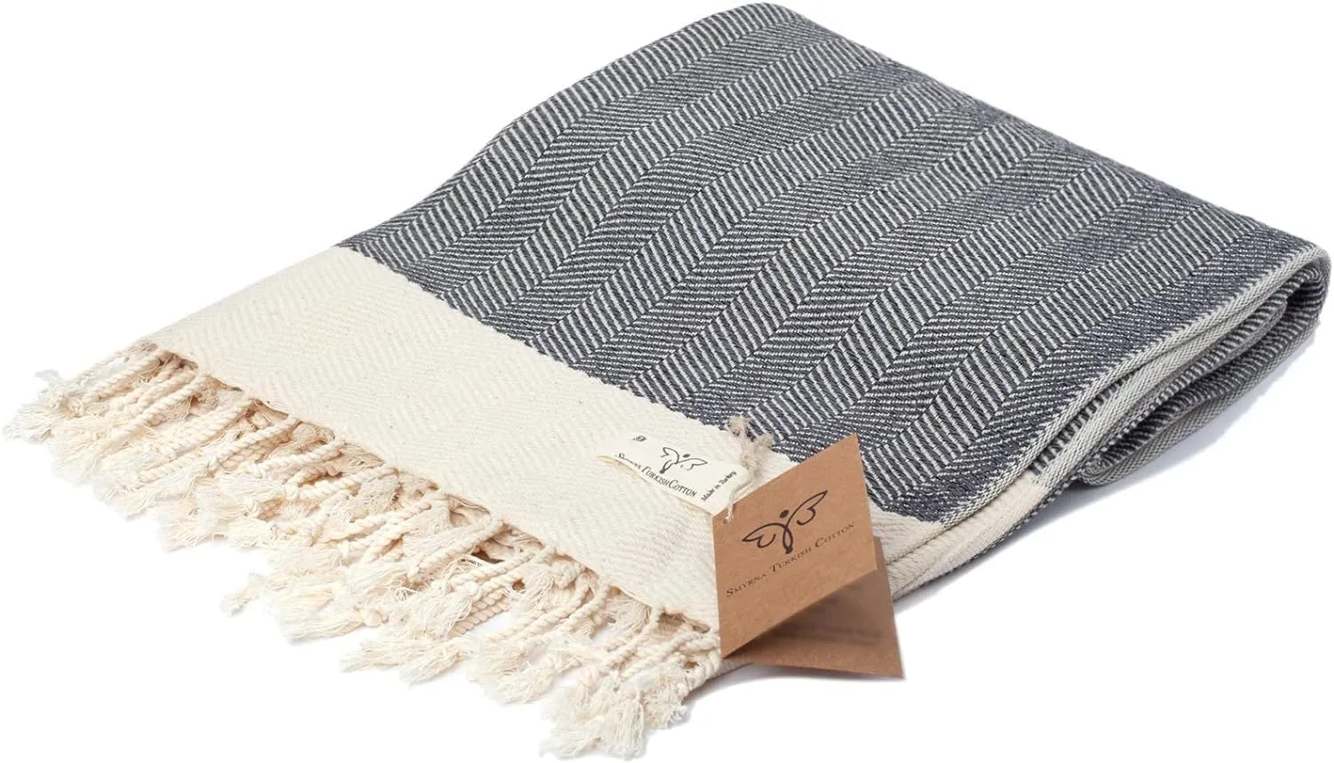 SMYRNA TURKISH COTTON Herringbone Series Large Throw Blanket 60 x 80 inches Large, Outdoor Blankets, for Couch, Sofa, Bed, Chair, Beach Picnic, Travel Boho Turkish Blanket Throw, Dark Gray