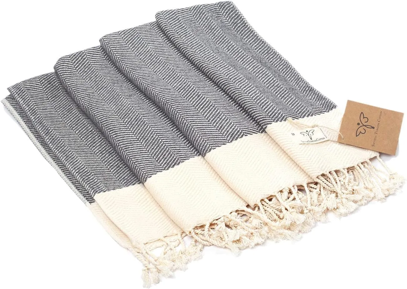 SMYRNA TURKISH COTTON Herringbone Series Large Throw Blanket 60 x 80 inches Large, Outdoor Blankets, for Couch, Sofa, Bed, Chair, Beach Picnic, Travel Boho Turkish Blanket Throw, Dark Gray