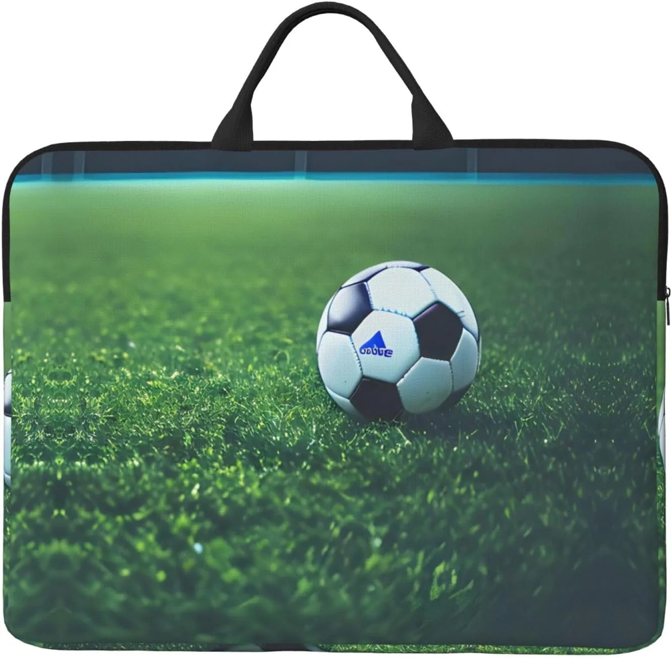 Soccer Ball On Grassy 14in Laptop Case Sleeve Bag – Shoulder Messenger Briefcase Carrying Handle and Accessory Pocket