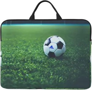 Soccer Ball On Grassy 14in Laptop Case Sleeve Bag – Shoulder Messenger Briefcase Carrying Handle and Accessory Pocket