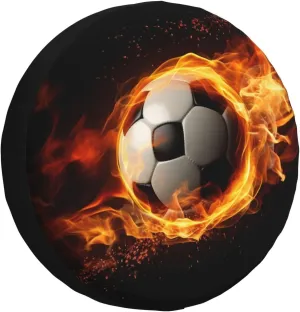 Soccer Flame Tire Cover Outdoor Waterproof Snow Sun Rain Wheel Cover Portable Wheel Bags Camper Spare Tire Cover Universal Car Tire Protectors for Trailer RV SUV